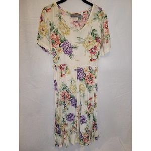 Vintage Carol Anderson Ivroy Floral Pleated Skirt Dress Size 6 Cottagecore